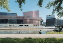 Le centre d’art Le Large sur l’Île Seguin vu depuis les berges de la Seine