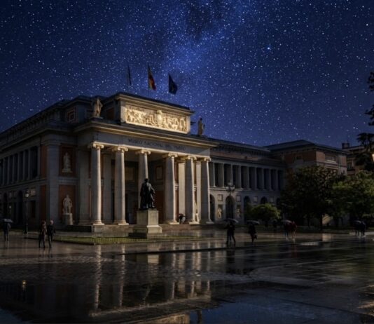 Musée du Prado à Madrid sous un ciel étoilé - IA