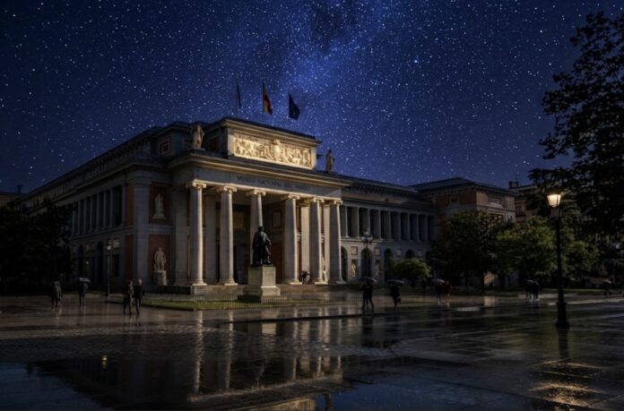 Musée du Prado à Madrid sous un ciel étoilé - IA