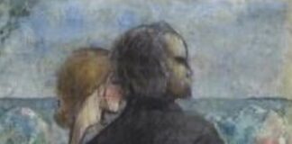 Mathilde Mauté et Paul Verlaine, par Frédéric-Auguste Cazals, aquarelle (détail) 1870
