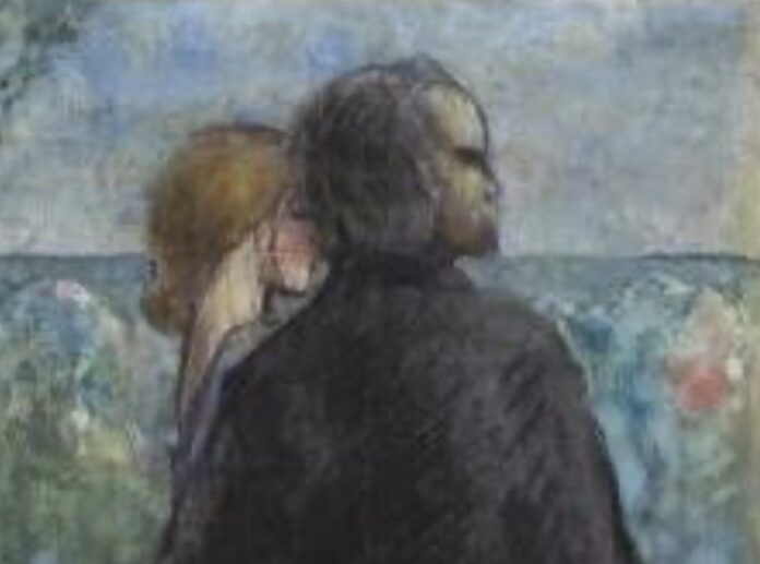 Mathilde Mauté et Paul Verlaine, par Frédéric-Auguste Cazals, aquarelle (détail) 1870